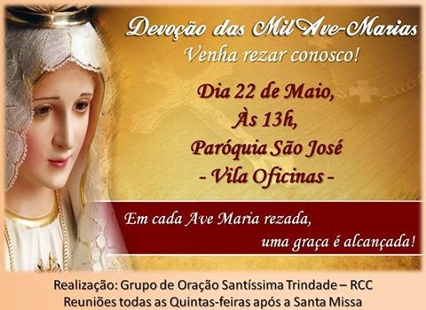 Mês de Maria: Paróquia realiza  oração das mil Ave-Marias neste domingo (22)